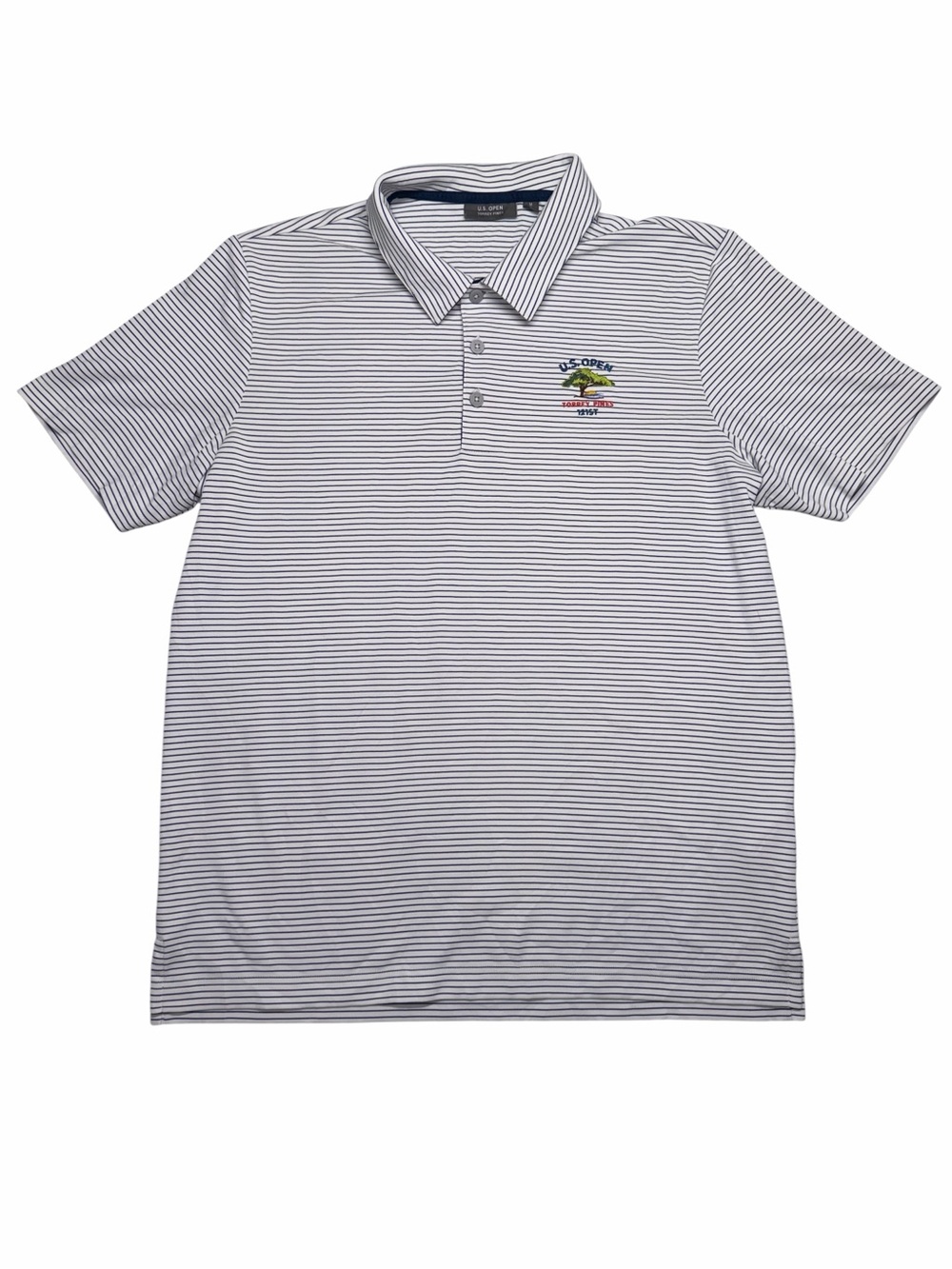 US Open 121st Torrey Pines Golf Polo Shirt Mens Medium Blue Striped EUC